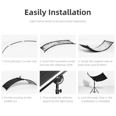 13 KAZHI U-shaped 180x60cm or 100x50cm Curved Reflector with Support Silver Black White Gold Photography Reflector Diffuse
