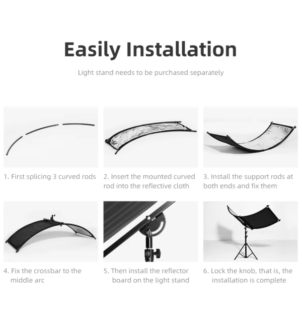 13 KAZHI U-shaped 180x60cm or 100x50cm Curved Reflector with Support Silver Black White Gold Photography Reflector Diffuse