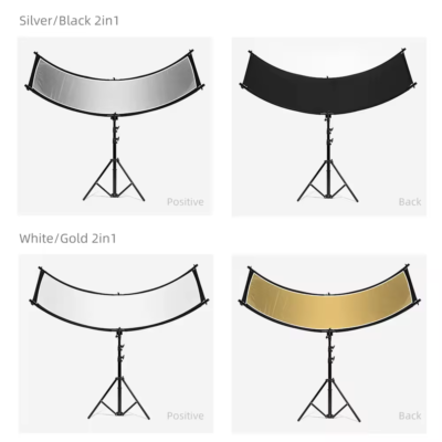 3_H43a1159b56eb433893b7e9e8aef4deb9j KAZHI U-shaped 180x60cm or 100x50cm Curved Reflector with Support Silver Black White Gold Photography Reflector Diffuse